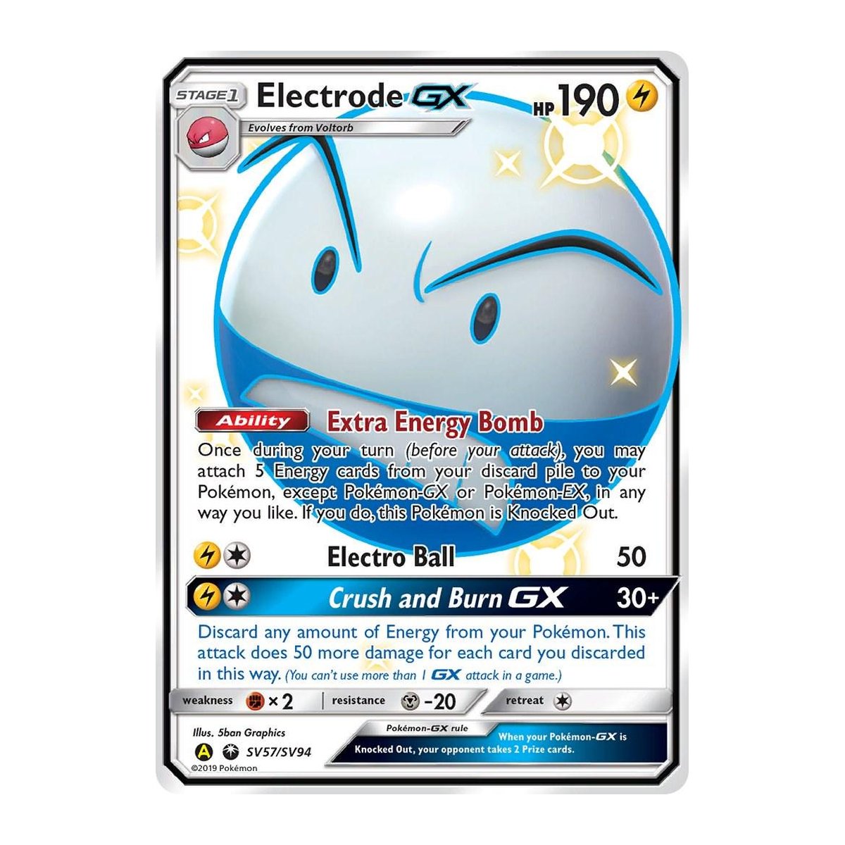 Hidden Fates Electrode GX SV57 Shiny Holo Rare