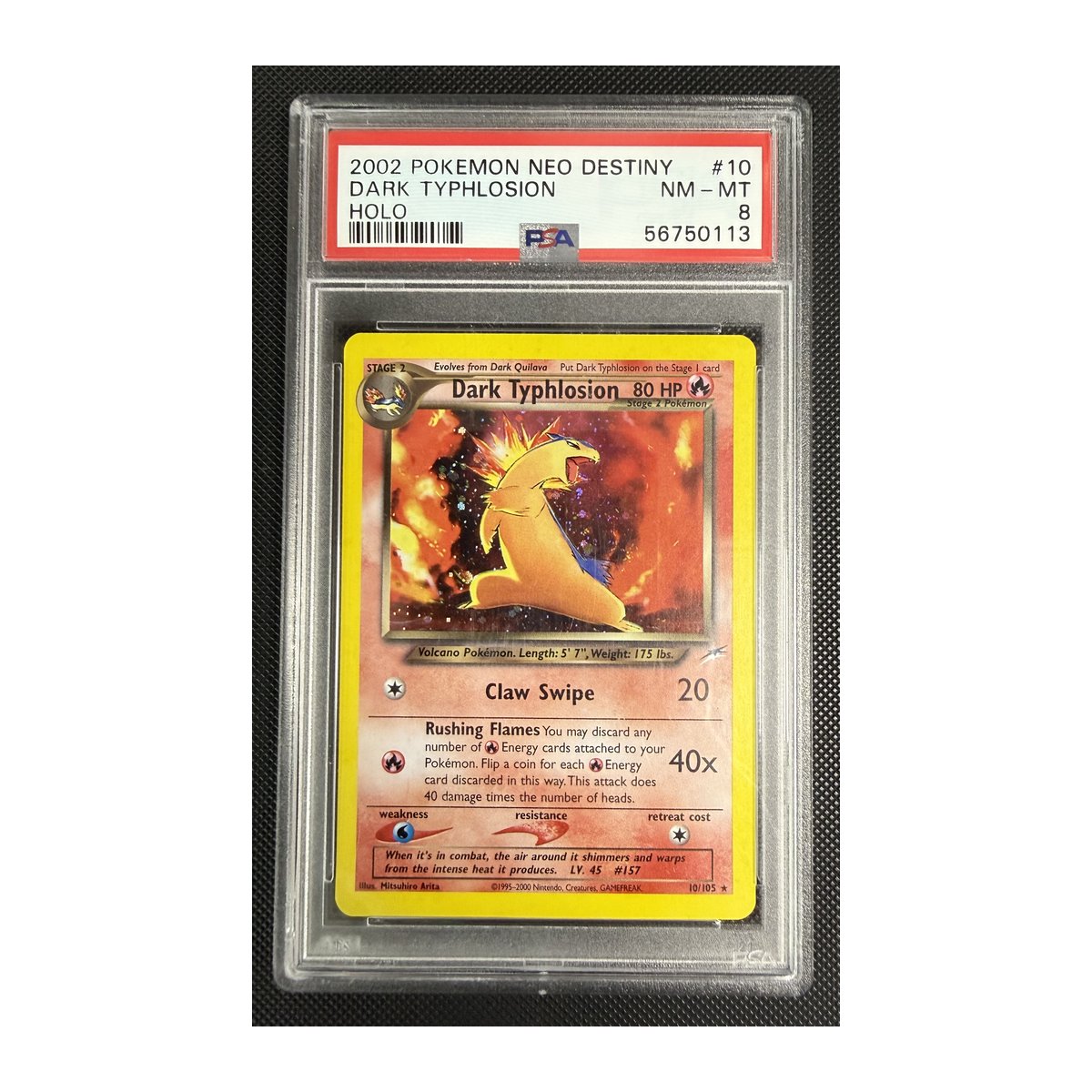 PSA 8 Neo Destiny Dark Typhlosion (Unlimited) 010 Holo Rare – Team